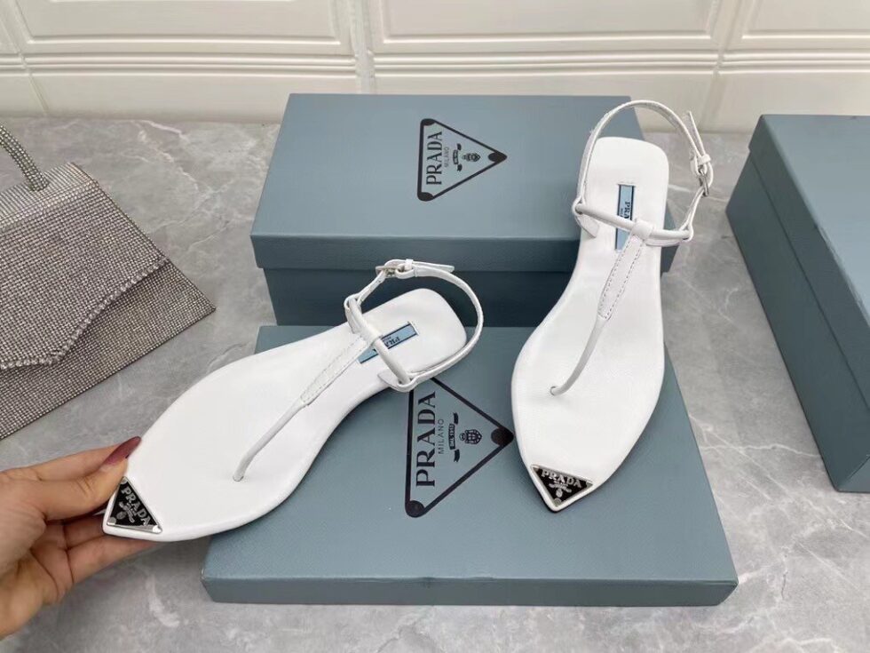 Replica Prada Thong Sandals In White Brushed Leather 105