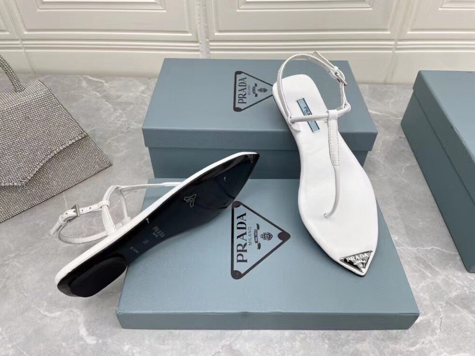 Replica Prada Thong Sandals In White Brushed Leather 106