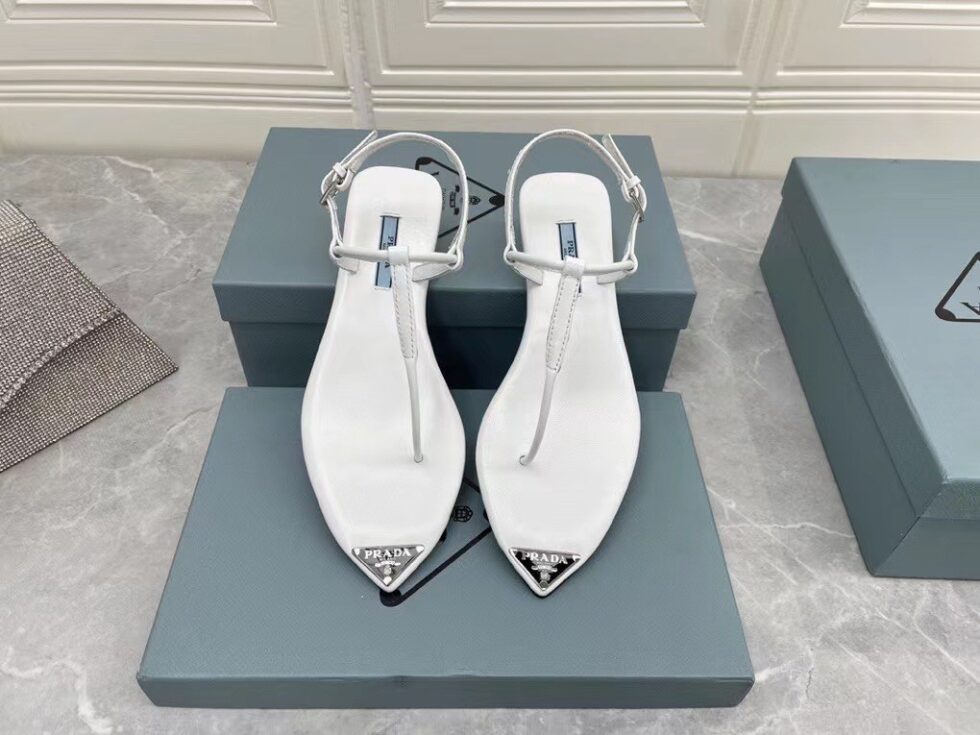 Replica Prada Thong Sandals In White Brushed Leather 108