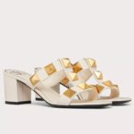 Replica Valentino Roman Stud Slide Sandals 60mm In White Calfskin