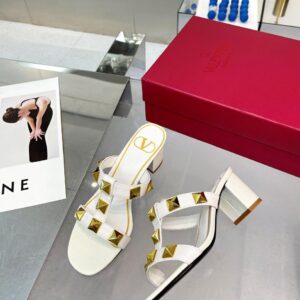 Replica Valentino Roman Stud Slide Sandals 60mm In White Calfskin 2