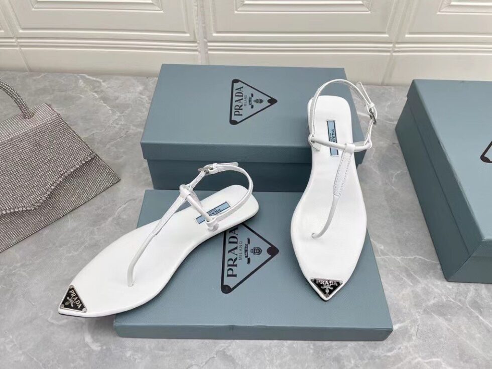 Replica Prada Thong Sandals In White Brushed Leather 111