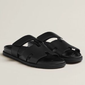 Replica Hermes Men’s Chypre Sandals in Black Calfskin