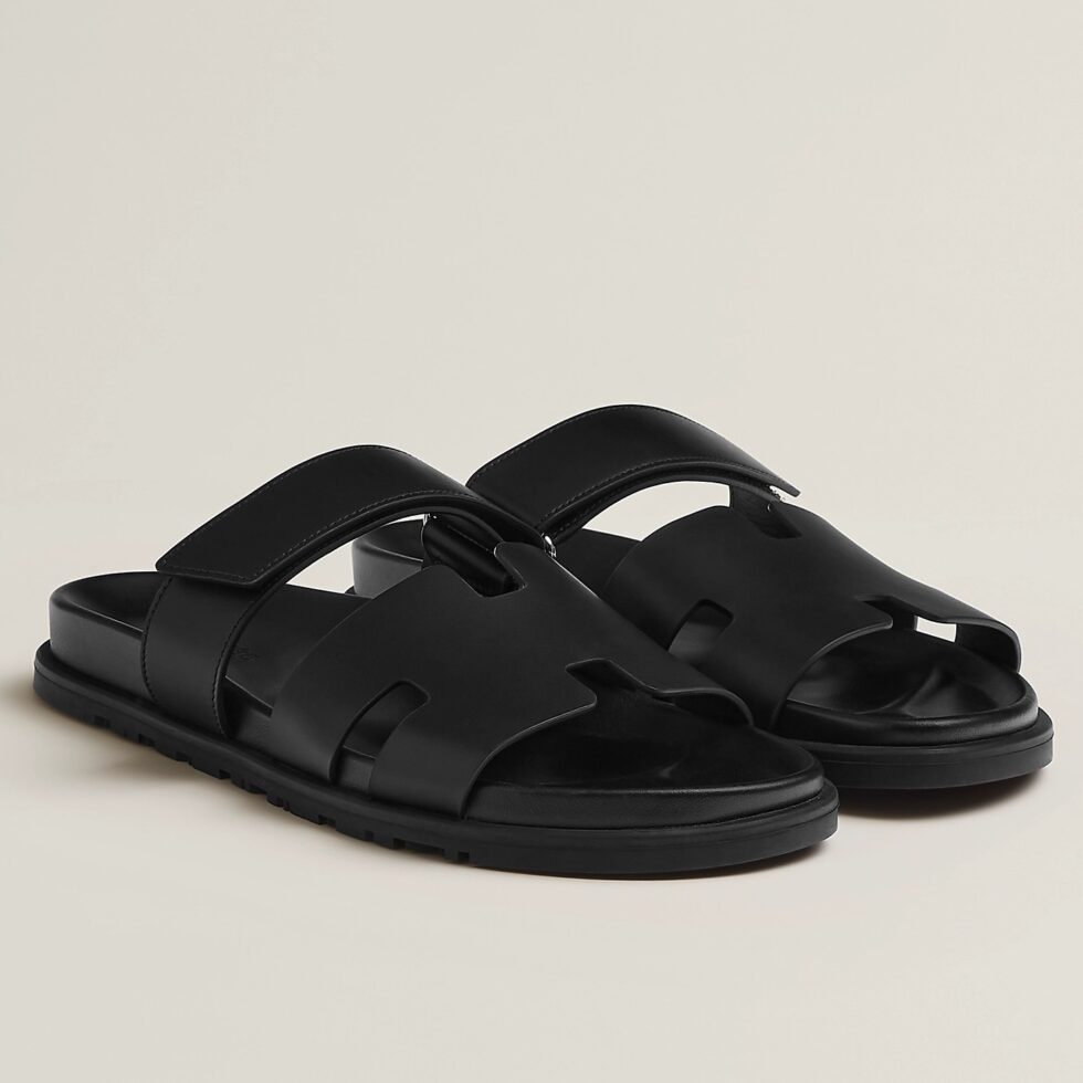 Replica Hermes Men’s Chypre Sandals in Black Calfskin 104