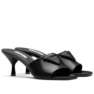 Replica Prada Heeled Slide Sandals 65mm In Black Leather