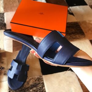 Replica Hermes Oasis Slide Sandals 50mm In Blue Saphir Epsom Calfskin