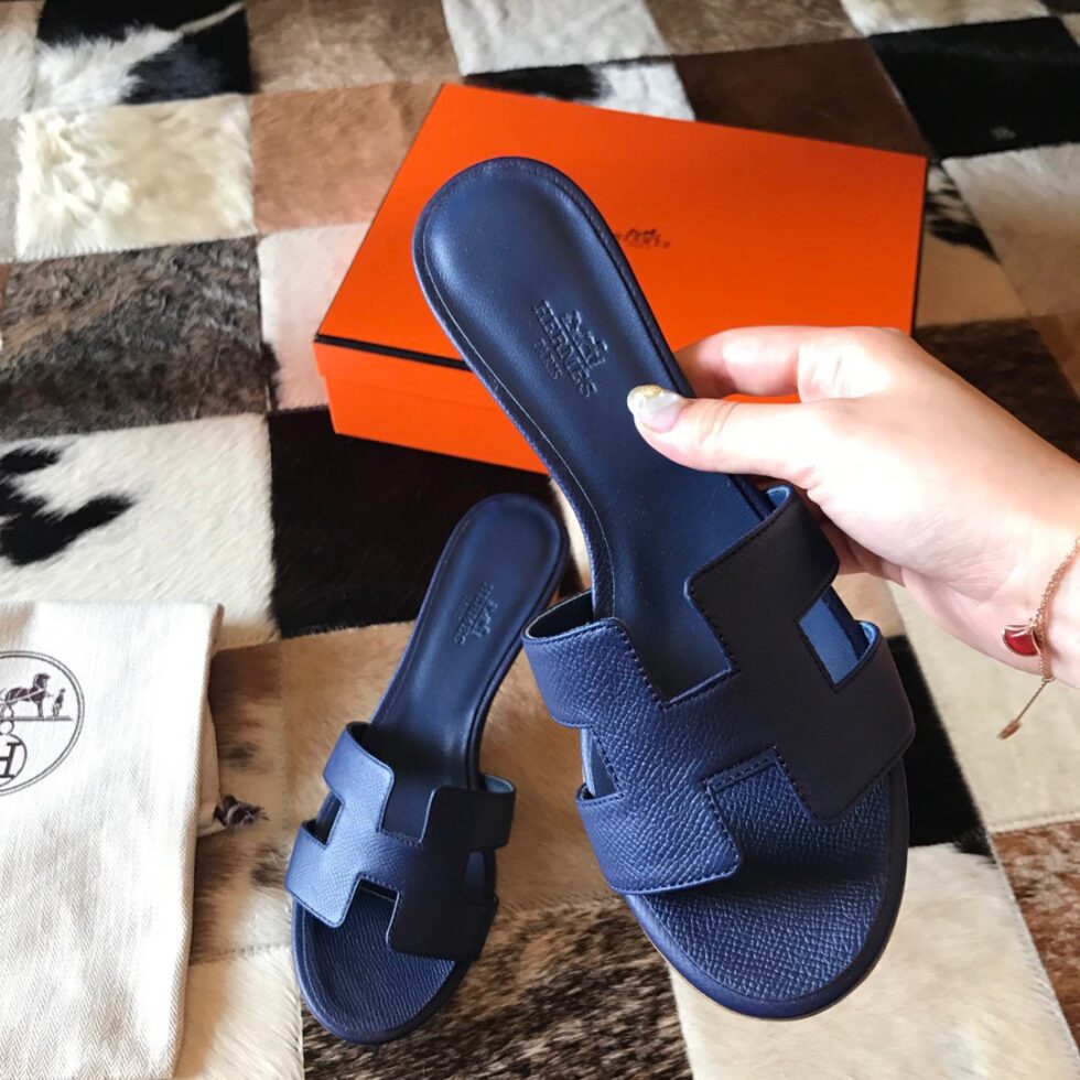 Replica Hermes Oasis Slide Sandals 50mm In Blue Saphir Epsom Calfskin 106