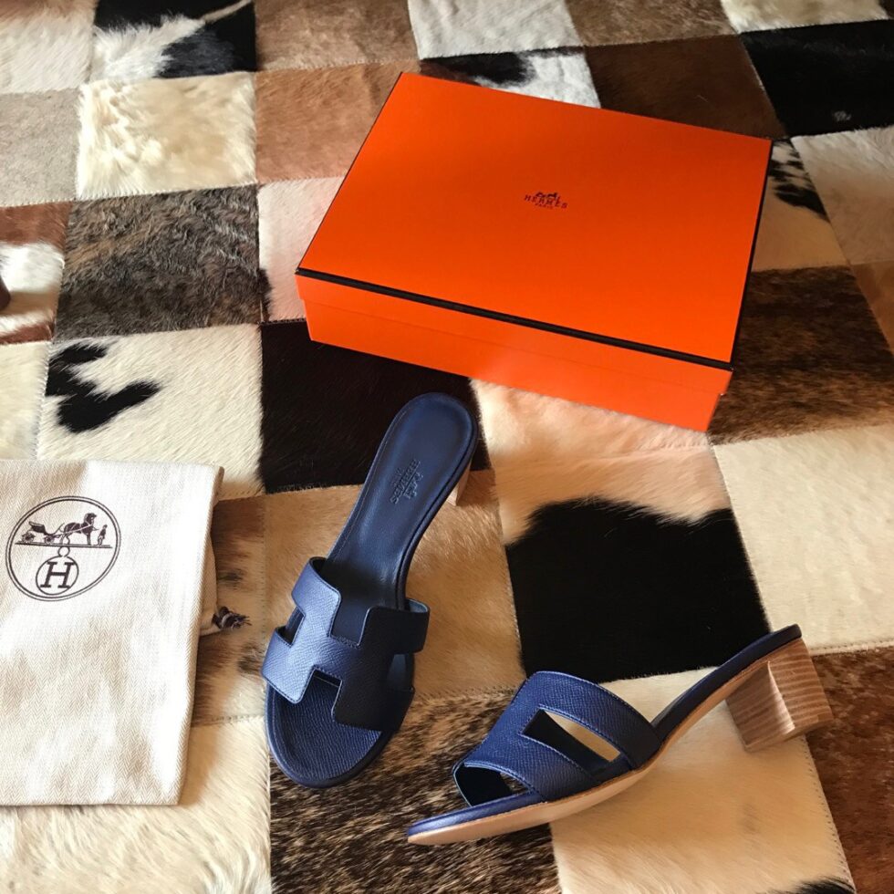 Replica Hermes Oasis Slide Sandals 50mm In Blue Saphir Epsom Calfskin 108