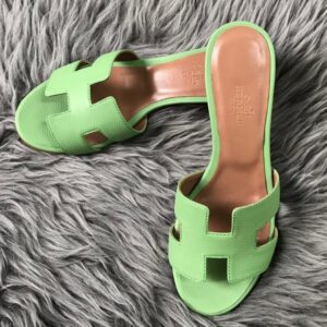 Replica Hermes Oasis Slide Sandals 50mm In Vert Criquet Epsom Calfskin