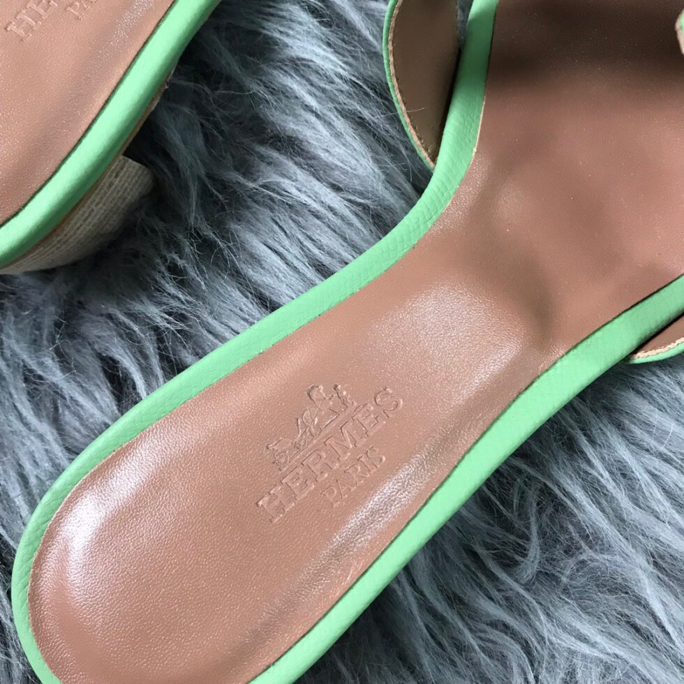 Replica Hermes Oasis Slide Sandals 50mm In Vert Criquet Epsom Calfskin 107