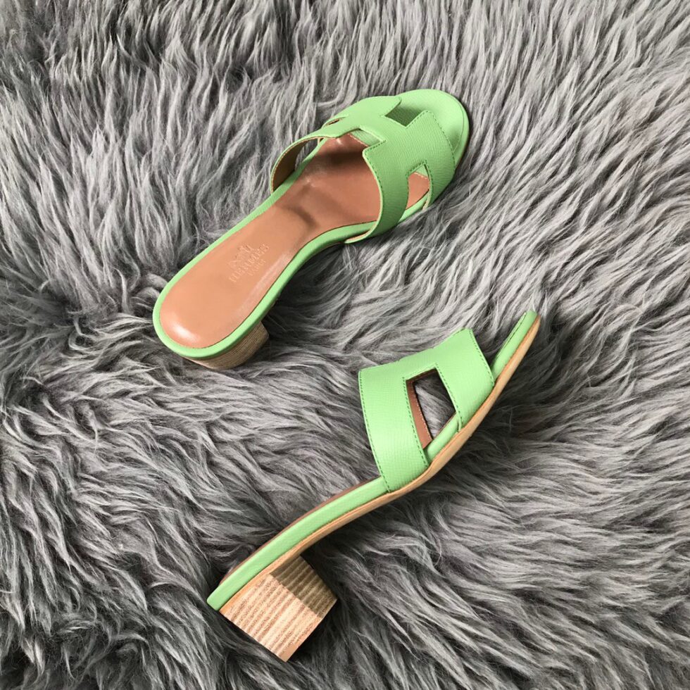 Replica Hermes Oasis Slide Sandals 50mm In Vert Criquet Epsom Calfskin 108