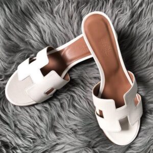 Replica Hermes Oasis Slide Sandals 50mm In White Epsom Calfskin