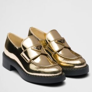 Replica Prada Women’s Loafers In Gold Metallic Leather