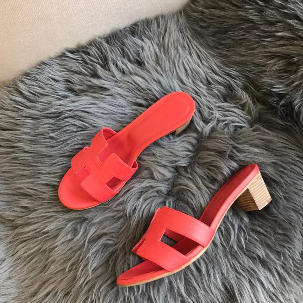 Replica Hermes Oasis Slide Sandals 50mm In Watermelon Epsom Calfskin 107