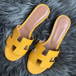 Replica Hermes Oasis Slide Sandals 50mm In Yellow Epsom Calfskin