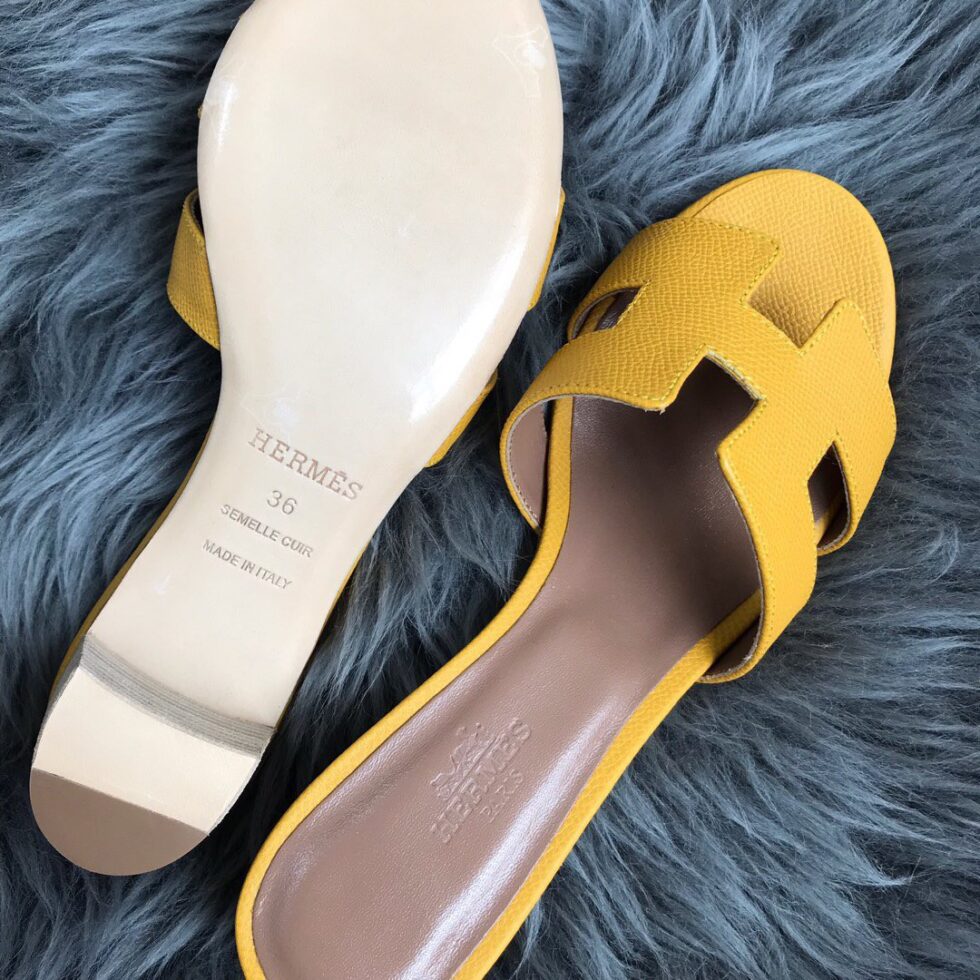 Replica Hermes Oasis Slide Sandals 50mm In Yellow Epsom Calfskin 106