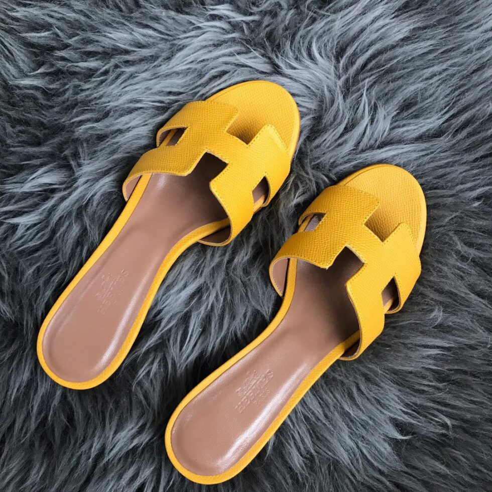 Replica Hermes Oasis Slide Sandals 50mm In Yellow Epsom Calfskin 107