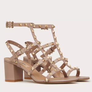 Replica Valentino Rockstud Ankle Strap Sandals 60mm In Poudre Calfskin