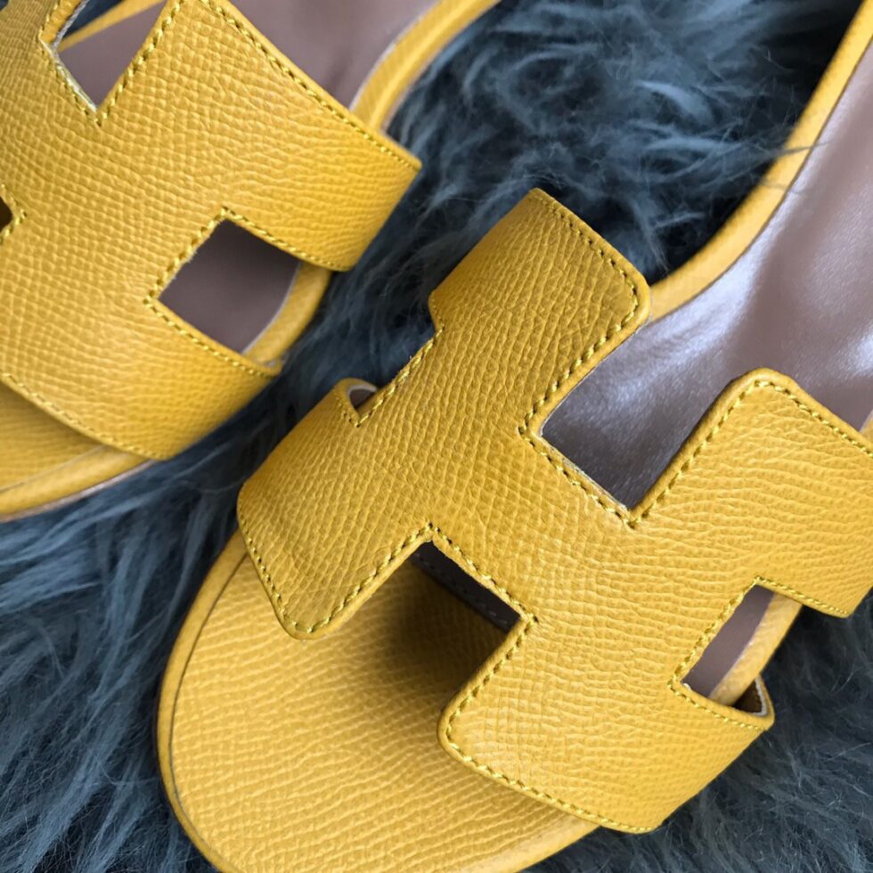 Replica Hermes Oasis Slide Sandals 50mm In Yellow Epsom Calfskin 109