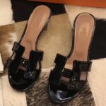 Replica Hermes Oasis Slide Sandals 50mm In Black Patent Calfskin