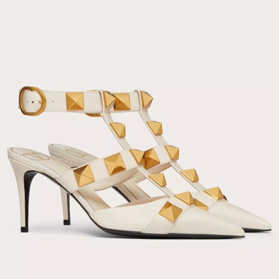 Replica Valentino Roman Stud Pumps 80mm In White Calfskin 104