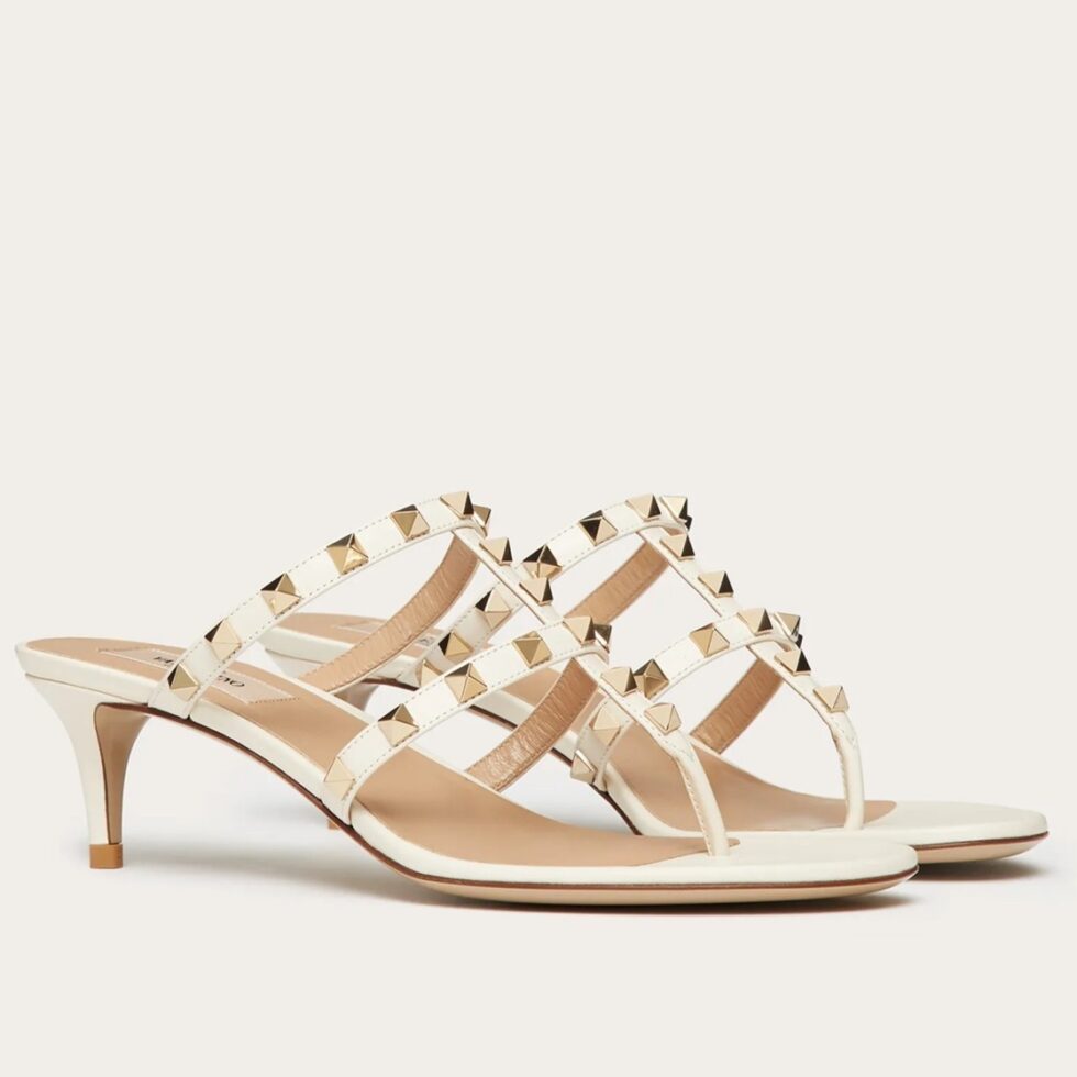 Replica Valentino Rockstud Flip Flop Sandals 50mm In White Calfskin 104