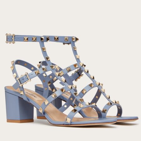 Replica Valentino Rockstud Ankle Strap Sandals 60mm In Blue Calfskin