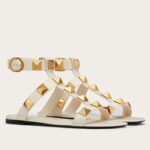 Replica Valentino Roman Stud Flat Sandals In White Calfskin