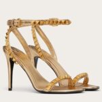 Replica Valentino Rockstud No Limit Sandal 100mm In Gold Metallic Nappa