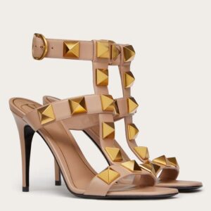 Replica Valentino Roman Stud Sandals 100mm In Rose Cannelle Calfskin