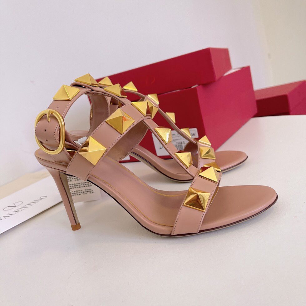 Replica Valentino Roman Stud Sandals 100mm In Rose Cannelle Calfskin 108