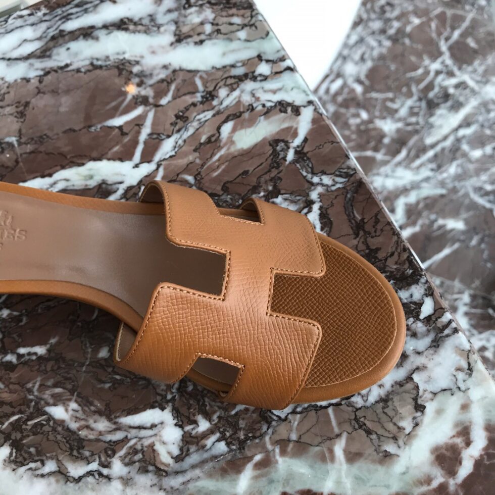 Replica Hermes Oasis Slide Sandals 50mm In Gold Epsom Calfskin 109