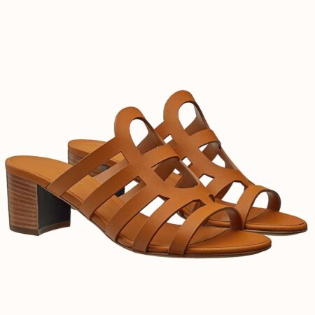 Replica Hermes Celena Sandals 50mm In Brown Calfskin