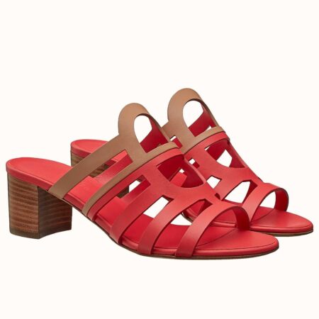 Replica Hermes Celena Sandals 50mm In Red/Brown Calfskin