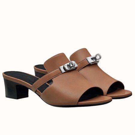 Replica Hermes Candy 40mm Sandals In Brown Calfskin