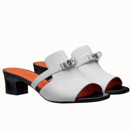 Replica Hermes Candy 40mm Sandals In White Calfskin