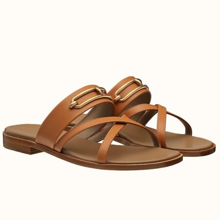 Replica Hermes Claire Sandals In Brown Calfskin