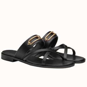 Replica Hermes Claire Sandals In Black Calfskin