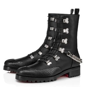 Replica Christian Louboutin Black Horse Guarda Flat Ankle Boots