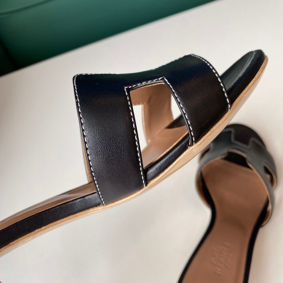 Replica Hermes Oasis Slide Sandals 50mm In Black Swift Calfskin 105