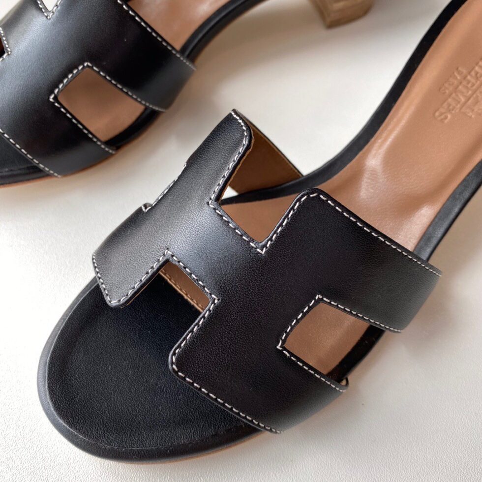 Replica Hermes Oasis Slide Sandals 50mm In Black Swift Calfskin 108