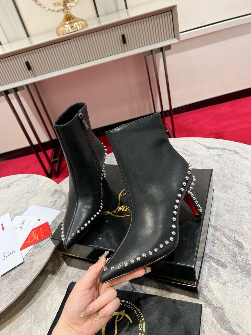 Replica Christian Louboutin Vidura Ankle Boots 85mm in Black Leather 108