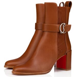 Replica Christian Louboutin CL Chelsea Ankle Boots 70MM in Brown Leather