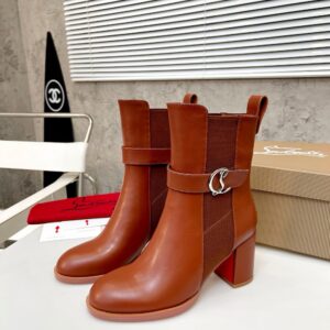 Replica Christian Louboutin CL Chelsea Ankle Boots 70MM in Brown Leather 2