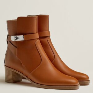 Replica Hermes Frenchie 50mm Ankle Boots In Brown Calfskin