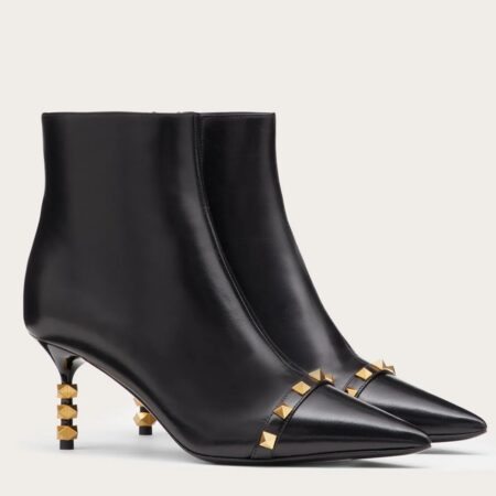 Replica Valentino Black Rockstud Ankle Boots with Sculpted Heel