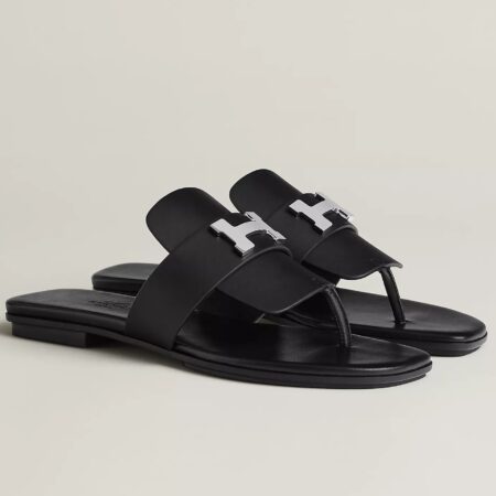 Replica Hermes Galerie Sandals In Black Calfskin