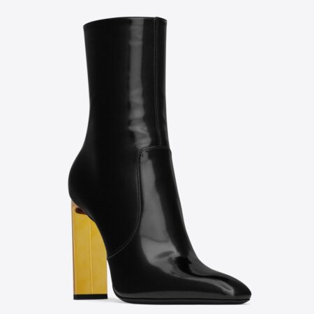 Replica Saint Laurent Auteuil Ankle Boots in Black Glazed Leather 102