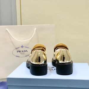 Replica Prada Women’s Loafers In Gold Metallic Leather 2