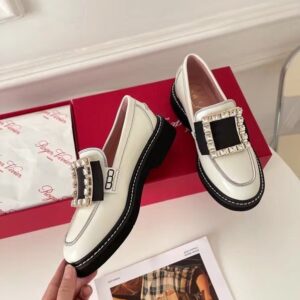 Replica Roger Vivier Viv’ Rangers Stitch Strass Loafers In White Leather 2